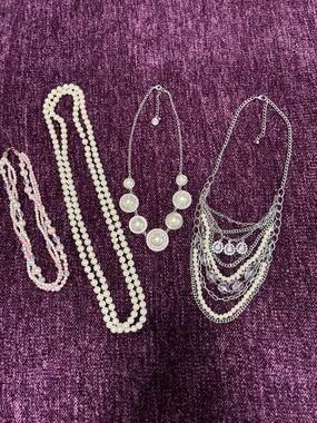 Pearl and Silver Multi-Strand Necklace Set - White and Silver Women’s Jewelry